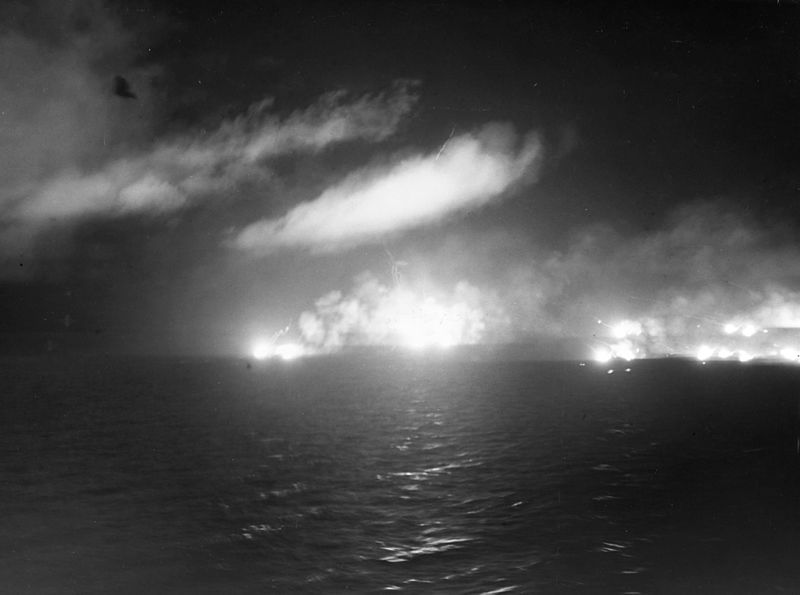 US cruisers firing on Japanese ships