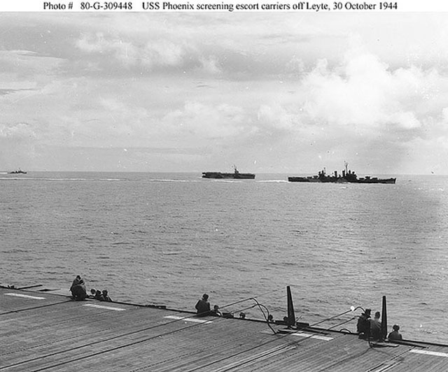 USS Phoenix screening escort carriers