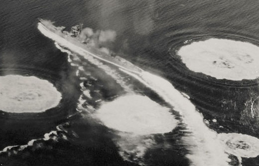 Japanese Heavy Cruiser Trying to Elude Bombers