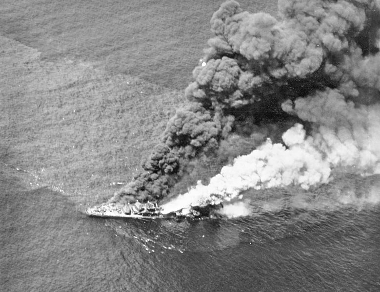 Japanese destroyer Wakatsuki burns