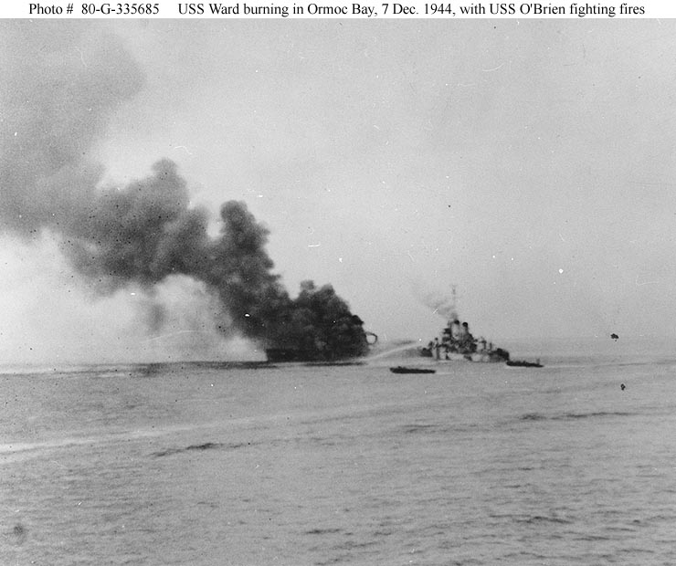 <i>Ward</i> (APD-16) Burning in Ormoc Bay