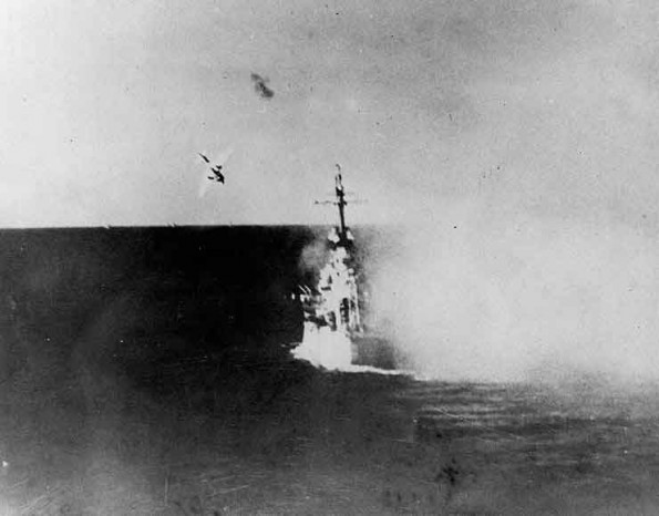 <i>USS Columbia</i> is attacked by a kamikaze