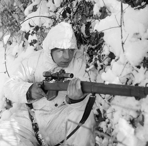 Sniper on Patrol in Winter Camouflage