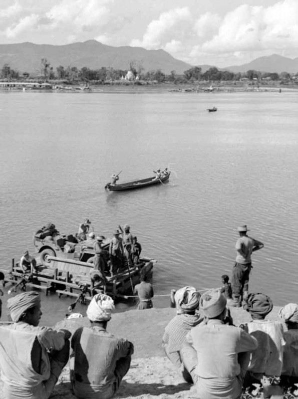 Troops crossing the Irrawaddy River