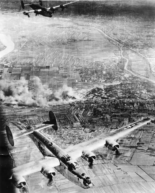 B-24 Liberators over Budapest Tokol Airfield