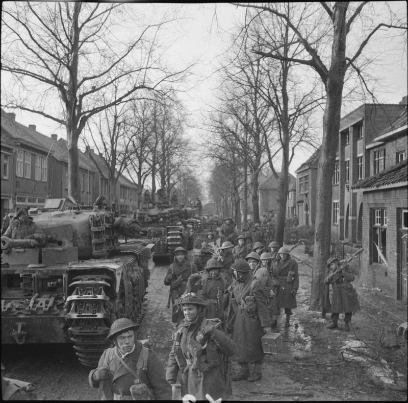 Churchill Tanks and 9th Durham Light Infantry Troops