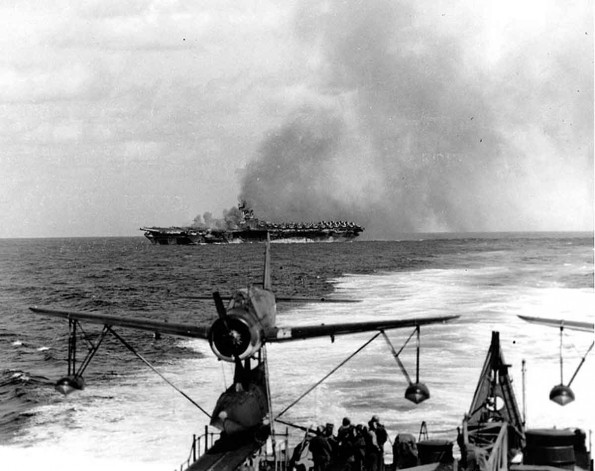 <i>USS Ticonderoga</i> (CV-14) afire off Formosa