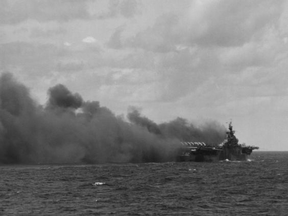 <i>USS Ticonderoga</i> After Kamikaze Attack