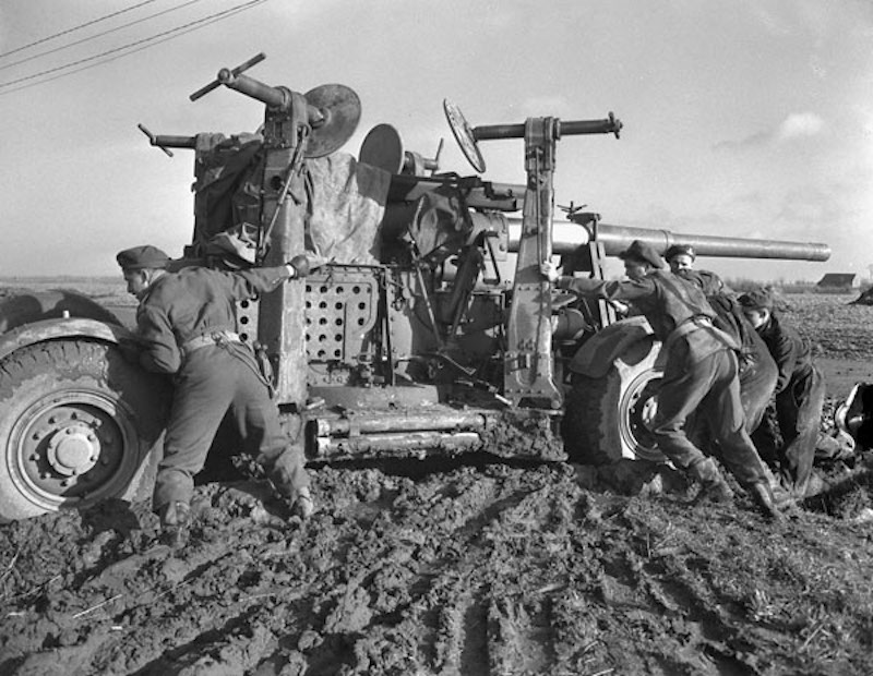 Canadian Artillery Moving Through Mud