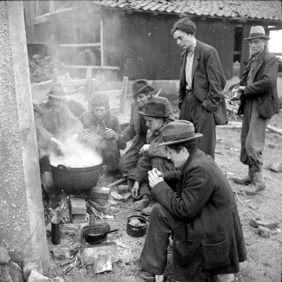 German Civilians Cooking a Meal