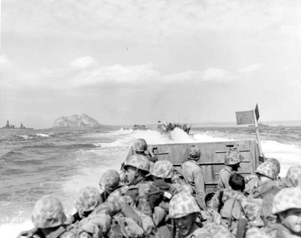 LCVPs Approach Iwo Jima