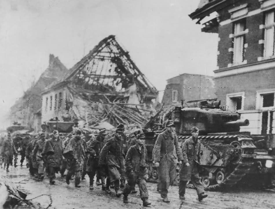 Churchill Mk V tank and POWs