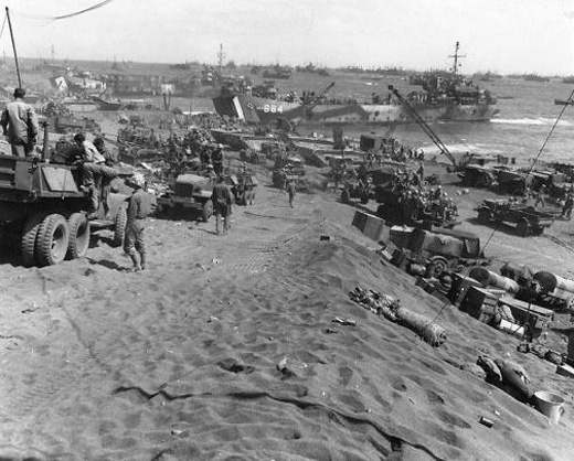 Vehicles on Iwo Jima's 'Red Beach'