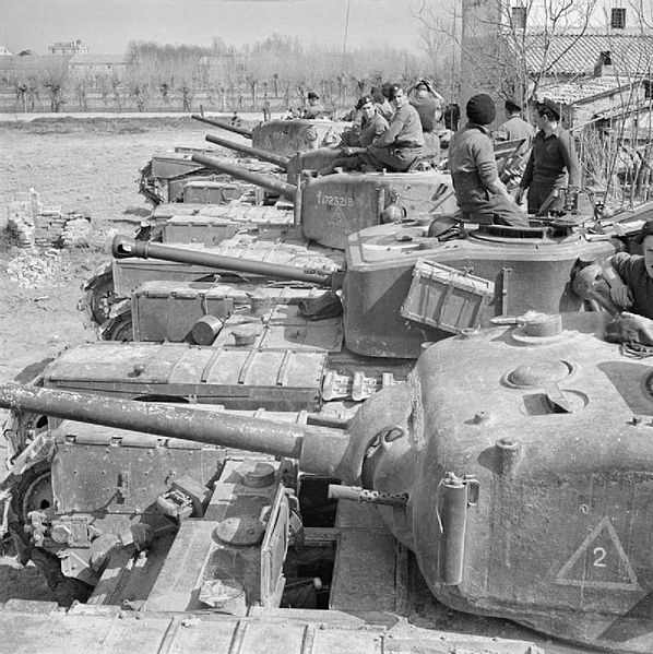 Churchill Tanks Firing on German Positions