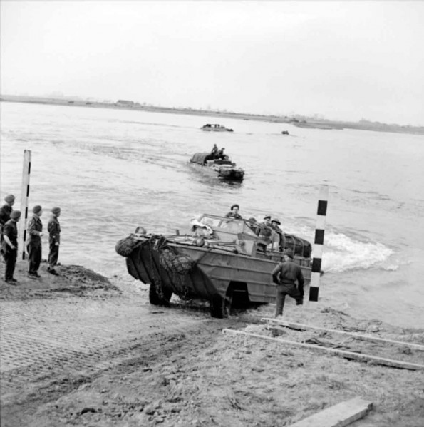 DUKW amphibious vehicles ferrying supplies