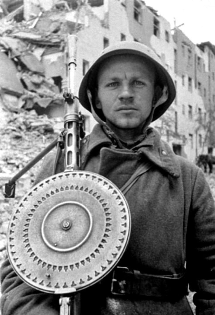 Soviet Soldier with His Light Machine Gun