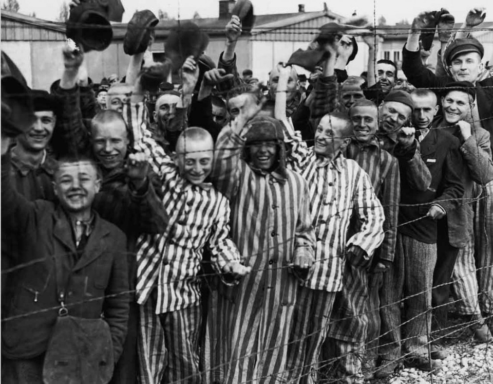 Jubilant Prisoners Greet the Liberating US Army at Dachau