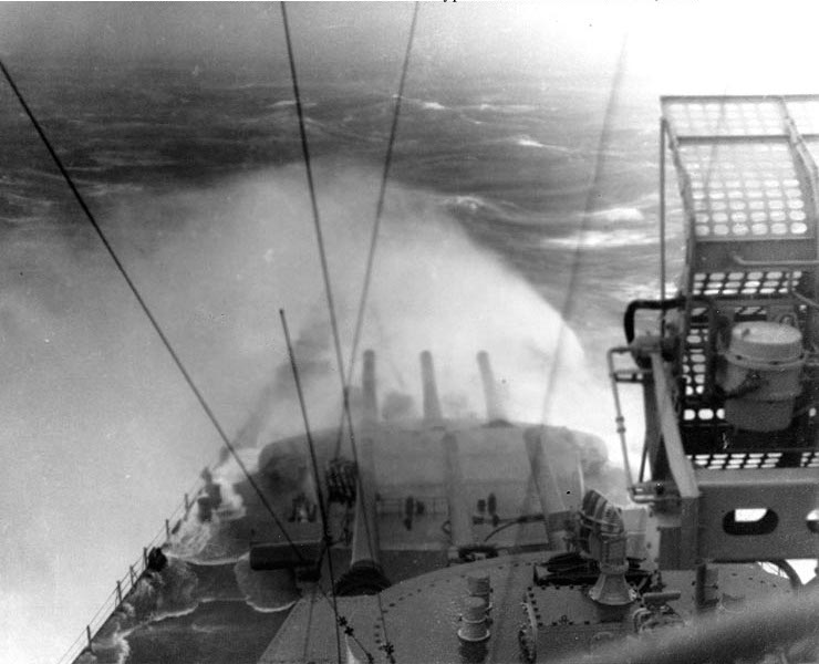 Battleship <i>USS Indiana</i> in a typhoon