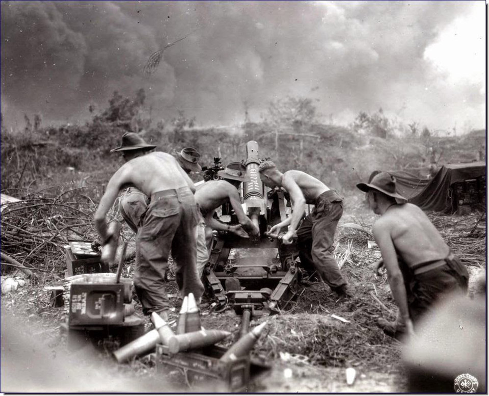 Firing 25-pounders on Japanese Positions