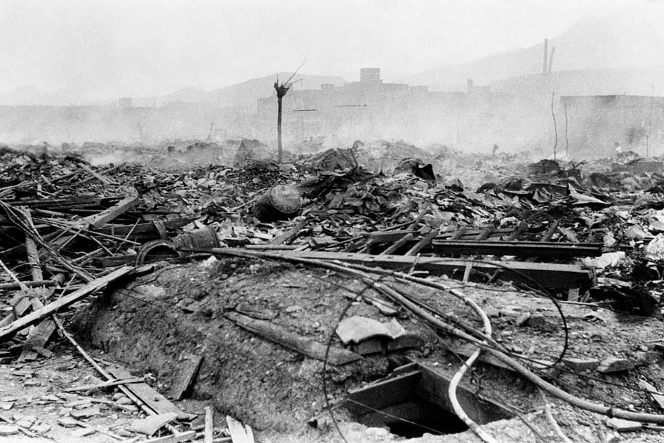 smoldering ruins of Nagasaki