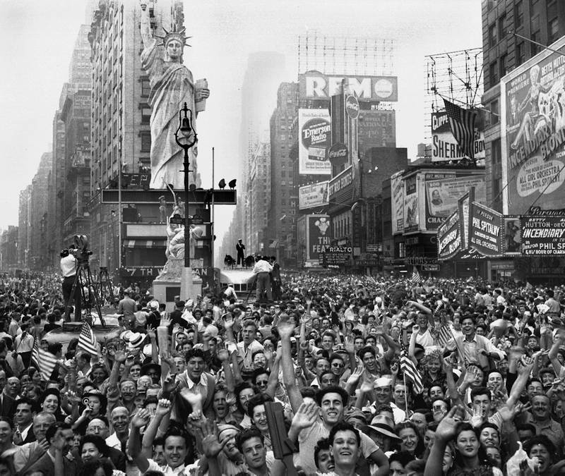 Thousands Celebrating V-J Day at Times Square